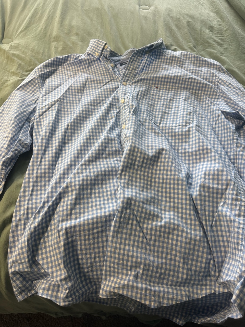 Tommy Hilfiger Light Blue and White Gingham Button-Down Shirt